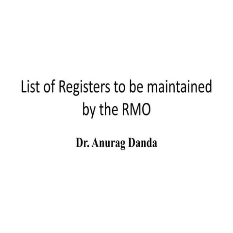 List of registers to be maintained by the RMO