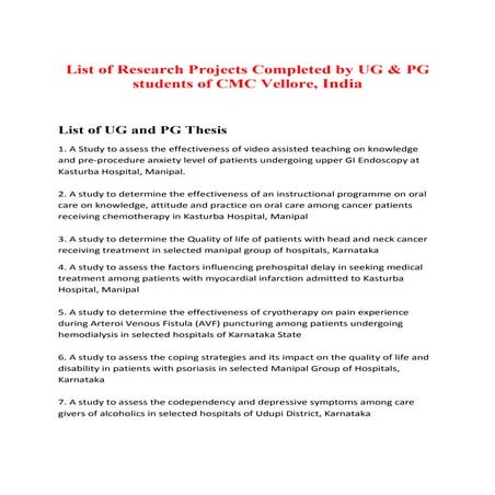 List of research projects cmc vellore