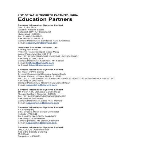 List of sap authorized partners in India