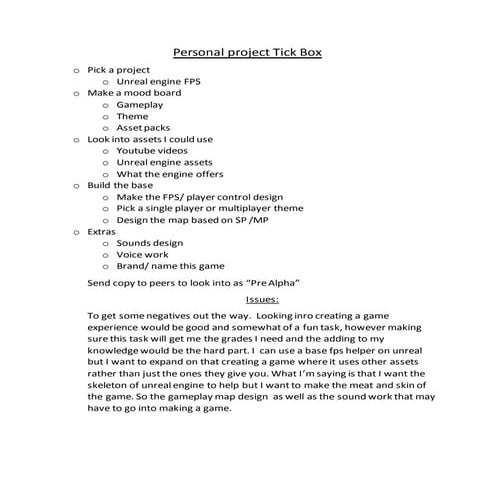 List of things to do personal project 