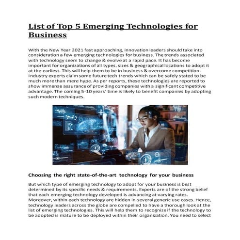 List of top 5 emerging technologies for business