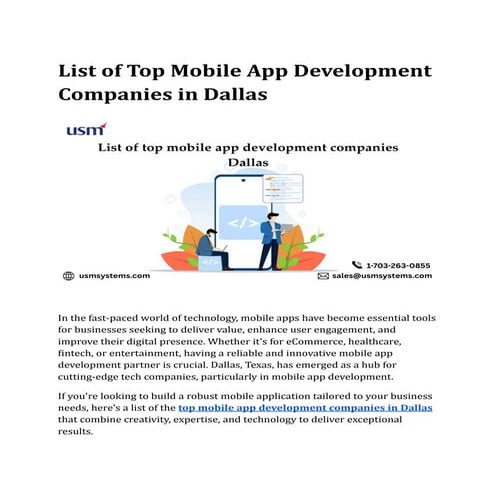 List of Top Mobile App Development Companies in Dallas