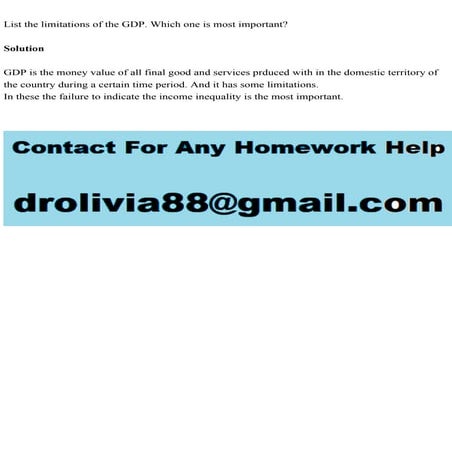List the limitations of the GDP. Which one is most importantSol.pdf