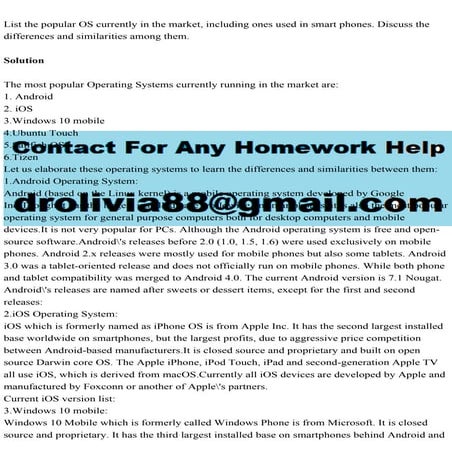 List the popular OS currently in the market, including ones used in .pdf