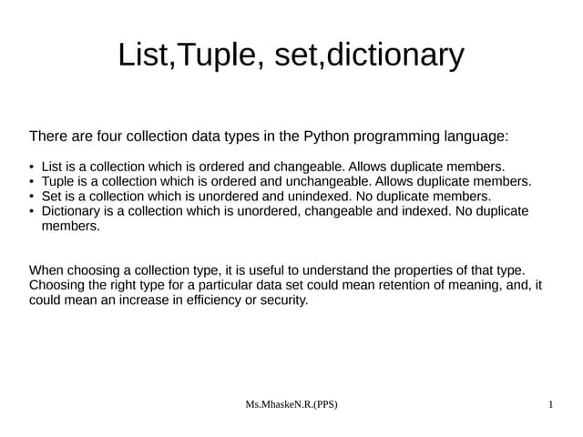 Python programming : List and tuples Python Programming : List And Tuples
