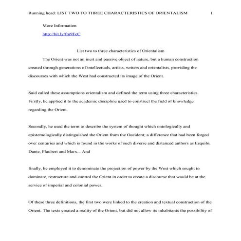 List two to three characteristics of orientalism