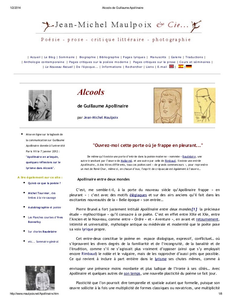 Lit Alcools De Guillaume Apollinaire Lit Alcools De Guillaume Apollinaire