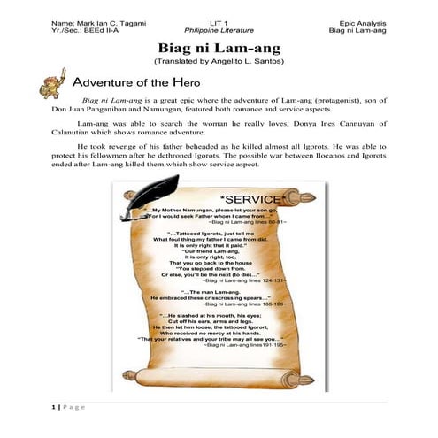 Lit 1   biag ni lam-ang epic analysis