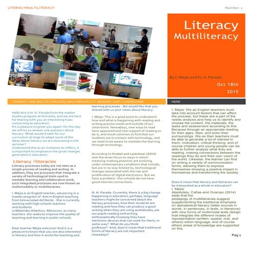 Literacies and multiliteracies    i mejía & n.h. parada
