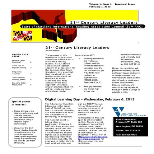 Literacy Leaders Newsletter - Issue 1