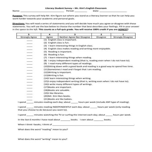 Literacy survey | DOCX