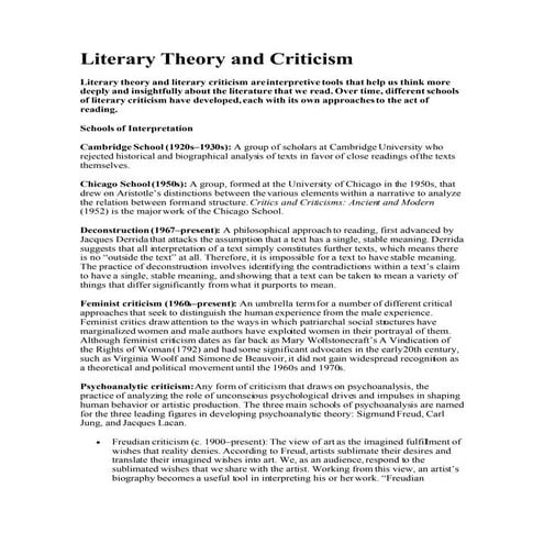 Literary Theory And Criticism