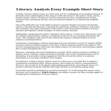 Literary Analysis Essay Example Short Story