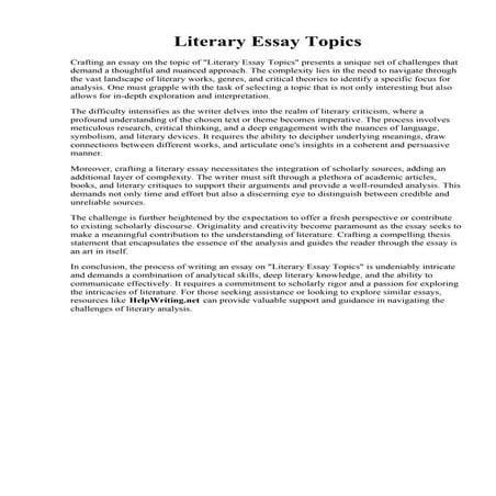 Literary Essay Topics. 免费 Sample Literary Research Essay  样本文件在 allbusinesste...