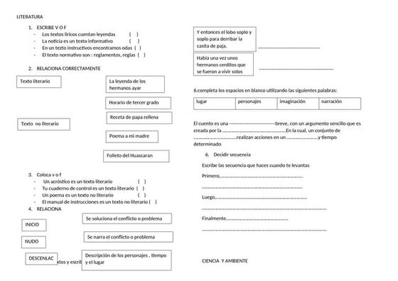 LITERATURA PREGUNTAS PARA EXAMEN DE PRIMARIA