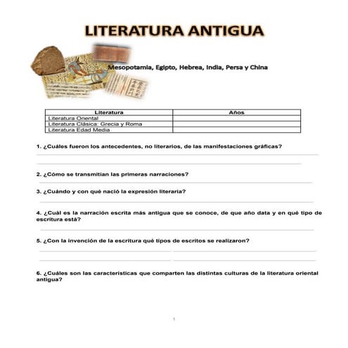 Literatura antigua cuestionario