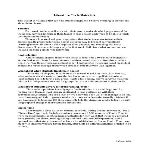 Literature circle materials