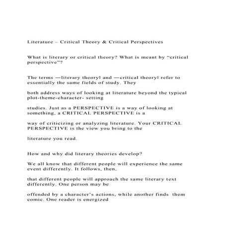 Literature – Critical Theory & Critical Perspectives Wh.docx