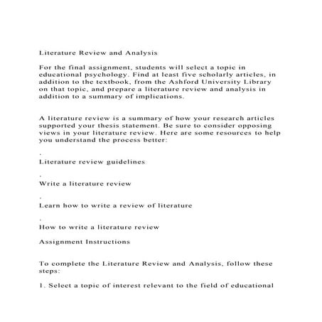 Literature Review and AnalysisFor the final assignment, stud.docx