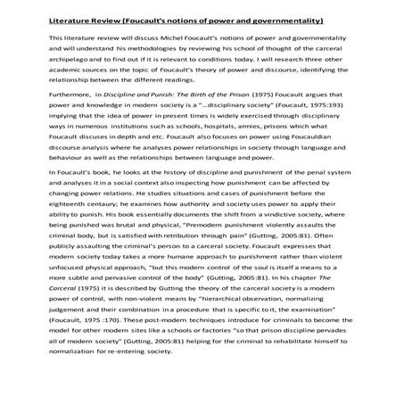 Literature review (foucault's notions of power and governmentality)