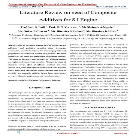 Literature review on need of composite additives for s.i engine