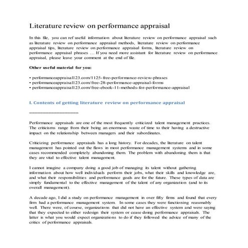 Literature review on performance appraisal