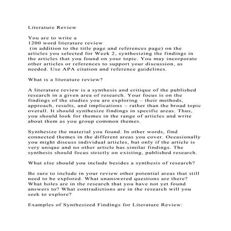 Literature ReviewYou are to write a 1200 word literature revie.docx