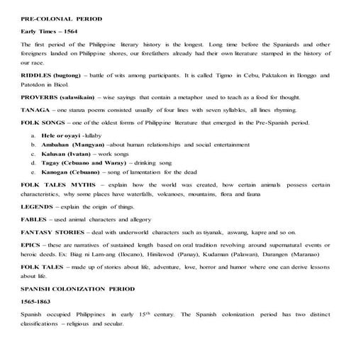 Timeline of Philippine Literature