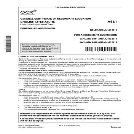 Lit heritage linked texts question 2012