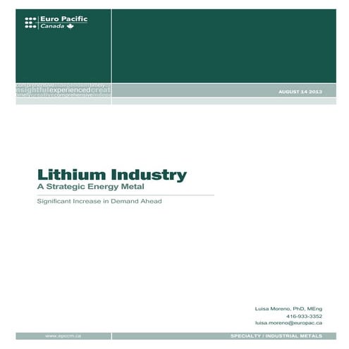 Lithium Industry - A Strategic Energy Metal 
