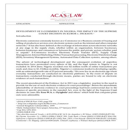 Litigation newsletter  kubor v. dickson