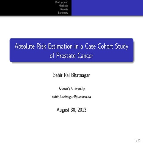 Absolute risk estimation in a case cohort study of prostate cancer