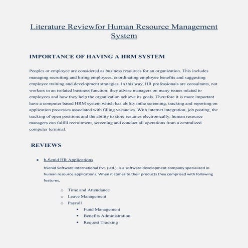 Literature Review for Human Resource Management System 
