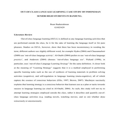 Out-of-class Language Learning: Literature Review