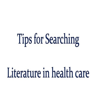 Tips on Literature searching . Quantitative Research Methods 101
