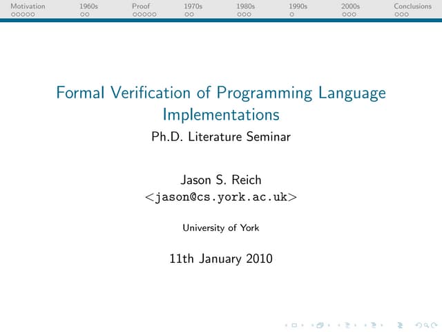 Formal Verification of Programming Languages