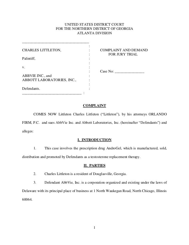 First LowT Complaint filed in Punitive Damages