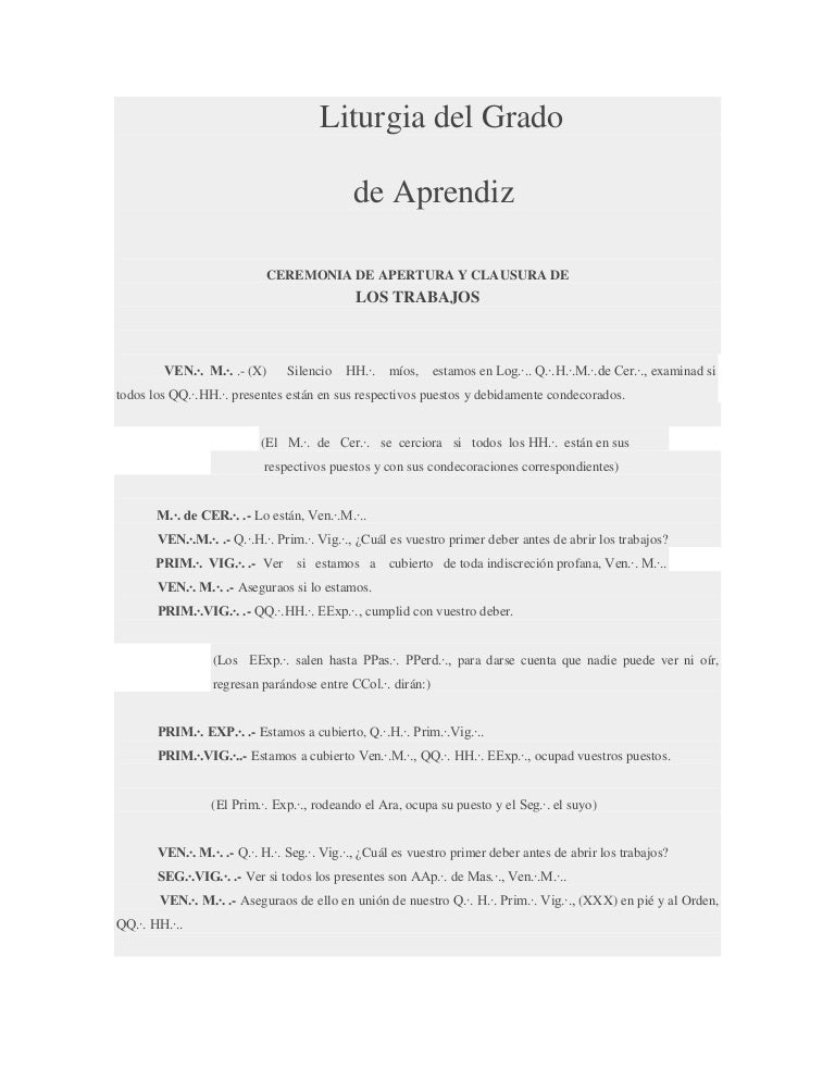 Liturgia del grado aprendiz Liturgia del grado aprendiz