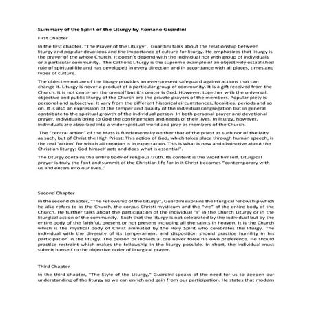 Liturgy 1 Summary of Guardini Spirit of the Liturgy.docx