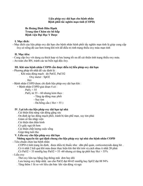 Liệu pháp oxy dài hạn cho bệnh nhân