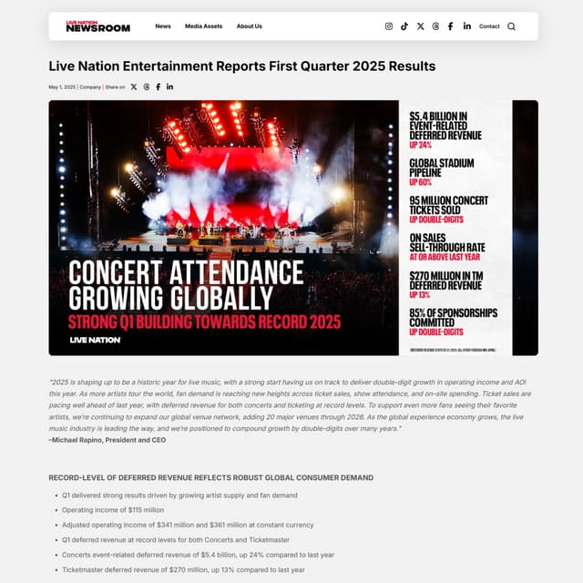 Live Nation Entertainment Reports First Quarter 2025 Results | PDF