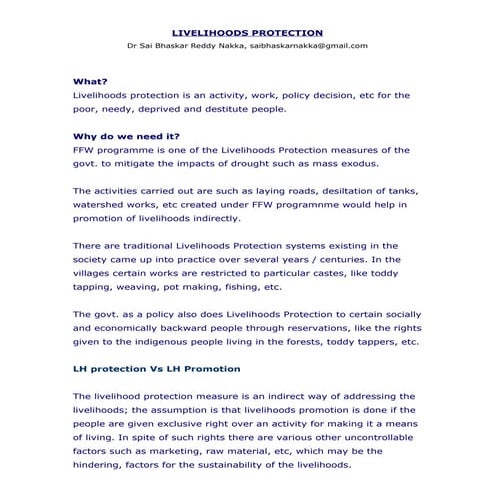 Livelihoods protection