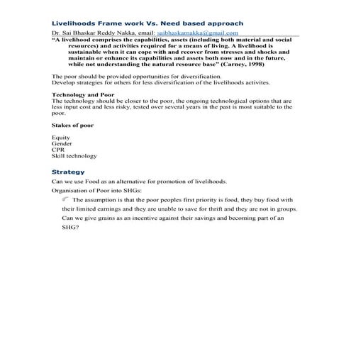 Livelihoods strategy