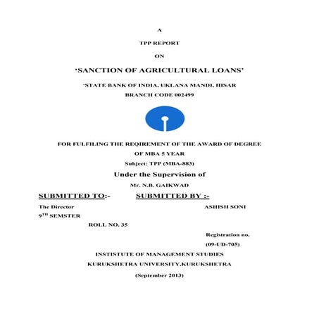 SANCTION OF AGRICULTURE LOAN