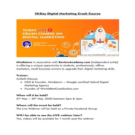 10 Day Digital Marketing Crash Course - Batch 2