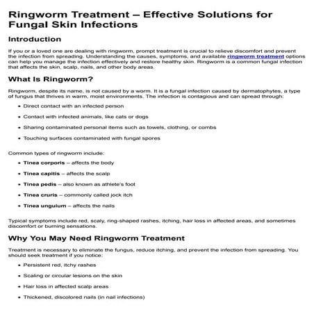 Ringworm Treatment – Effective Solutions for Fungal Skin Infections | PDF