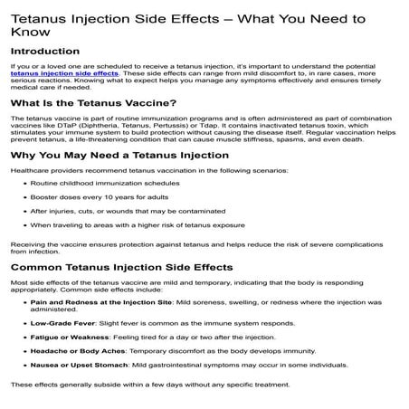 Tetanus Injection Side Effects – What You Need to Know | PDF