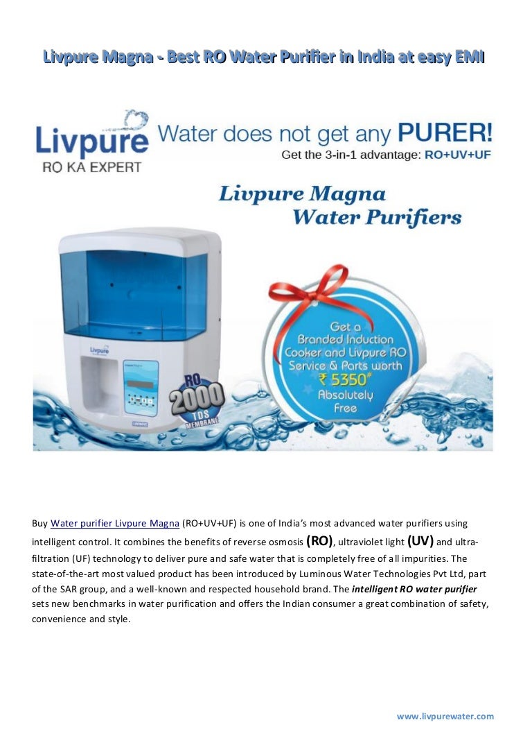 Livpure Magna Best RO Water Purifier in India at easy EMI