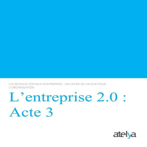 L'Entreprise 2.0 - Acte 3 : Les réseaux sociaux d'entreprise, un levier de va...