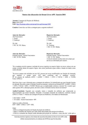 Síntese das discussões do fórum Livro-APF: Janeiro/2011